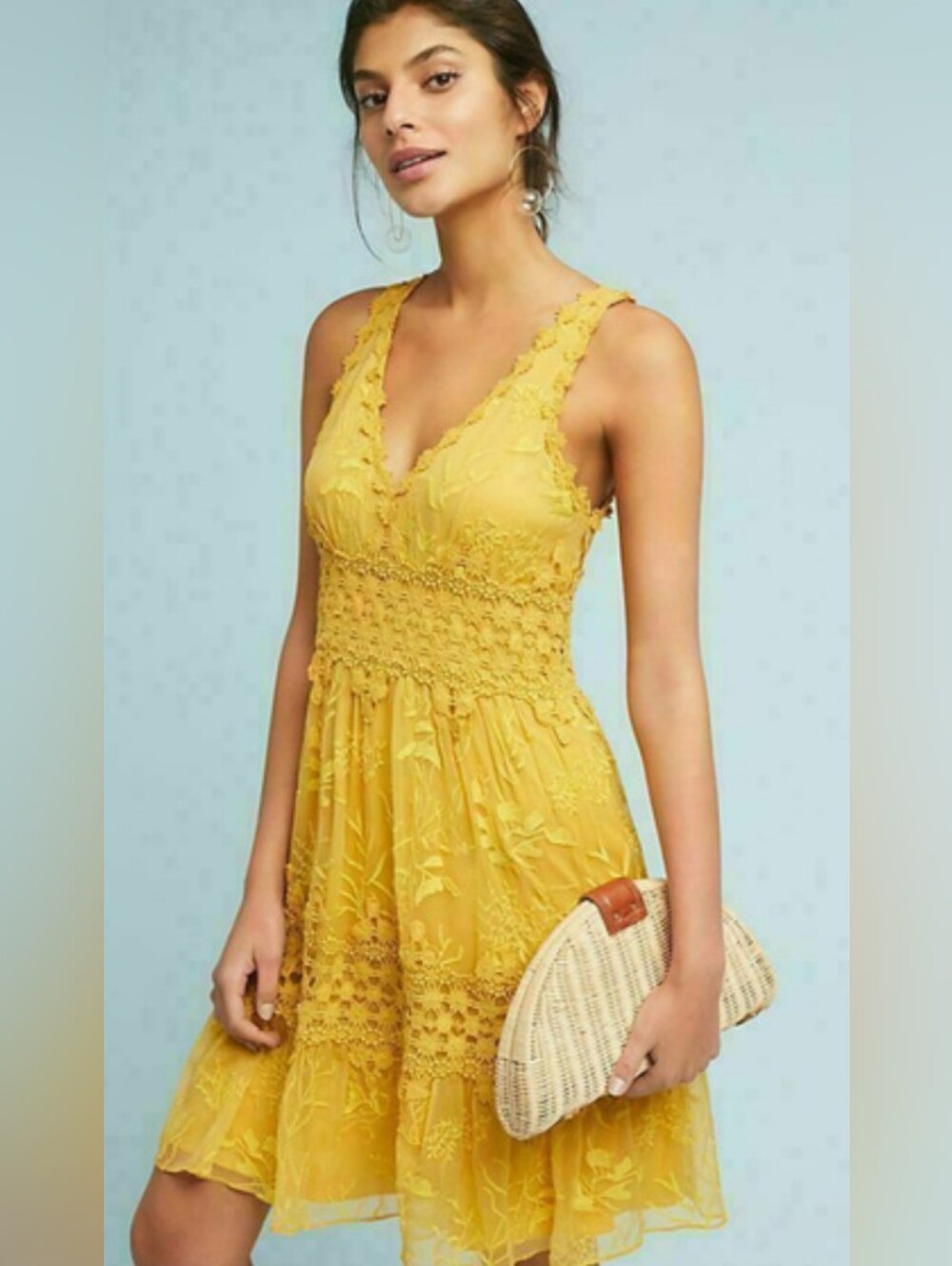 Ranna Gill Yellow Lace Midi Dress